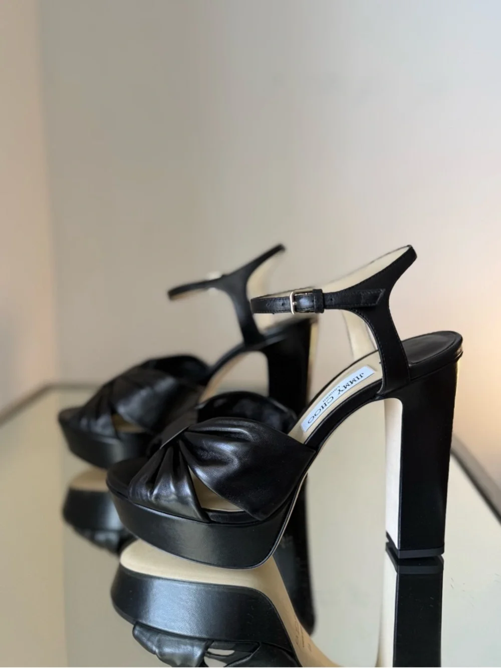 New Jimmy Choo Heloise Black Nappa Leather Platform Sandals 40 $995